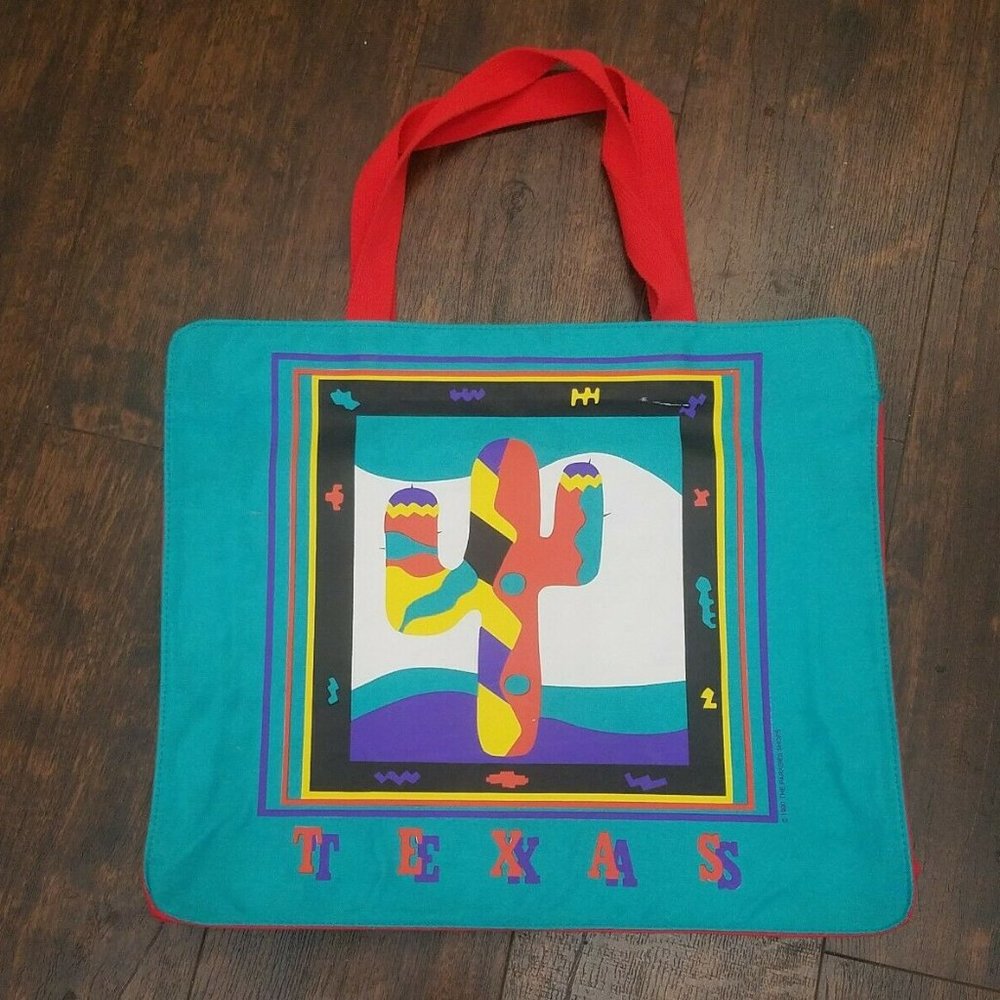 Vintage TEXAS southwest tote big canvas cactus bag